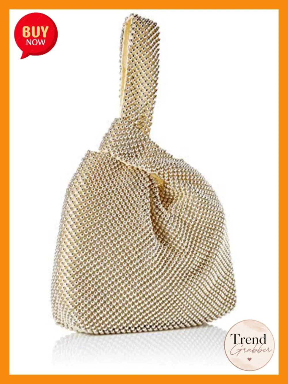 Mesh Evening Pouch Clutch with Ring Handles Magnetic Snap Closure